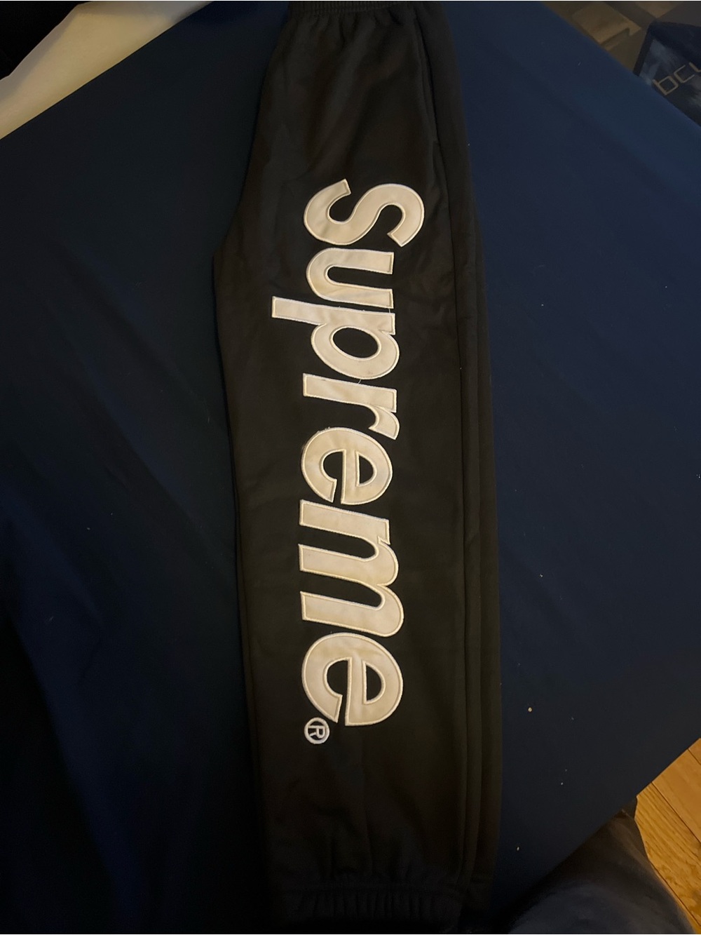 Supreme Black Sweatpants with Large White Side Logo
